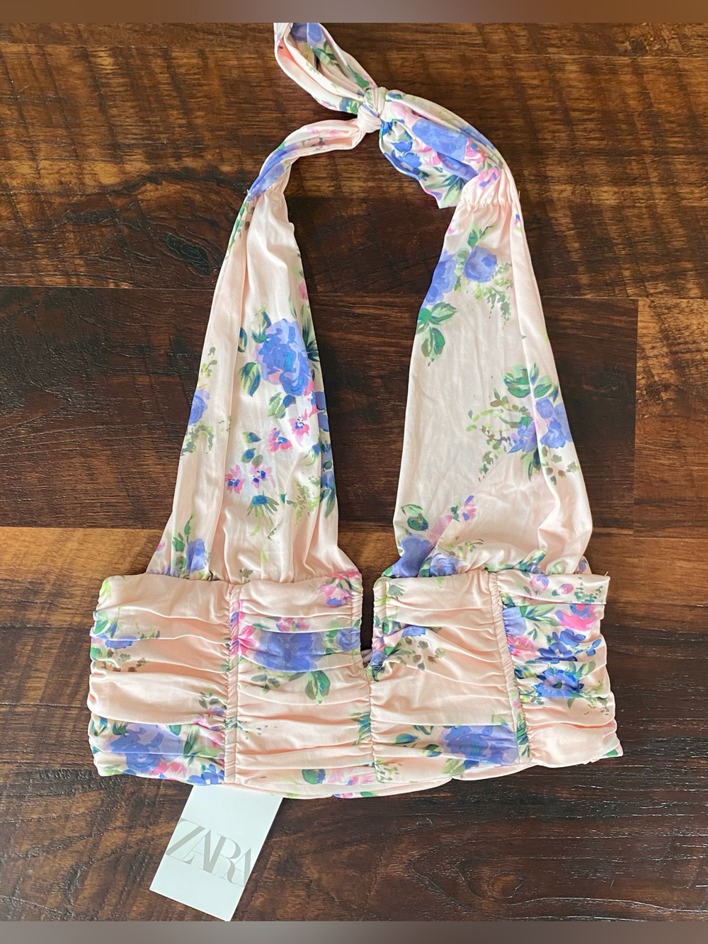 NWT Zara Floral Halter Crop Top in Blush Pink